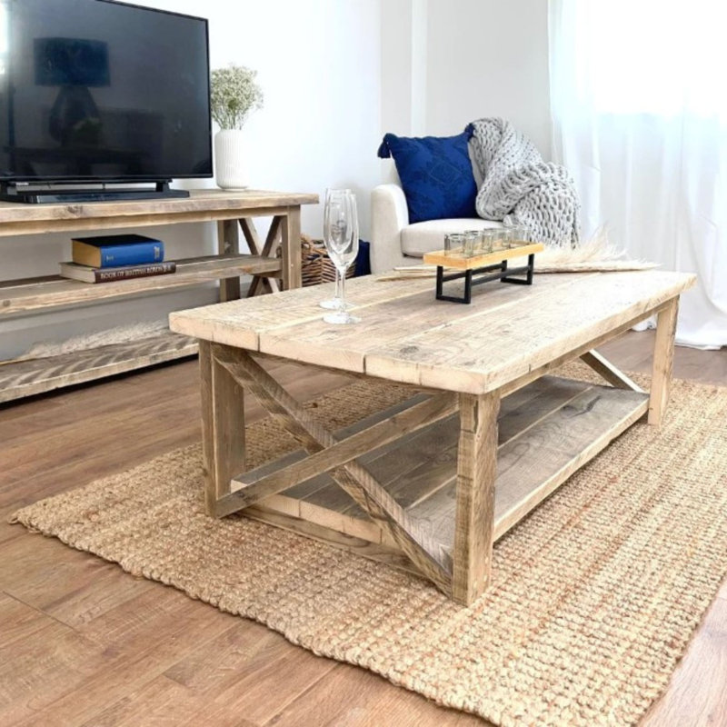 Abbigail Solid Wood Floor Shelf Coffee Table with Storage, Clear, 40" H x 50" L x 44" W