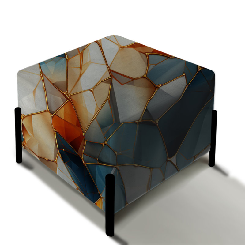 Repose-pieds carré bleu sarcelle et orange