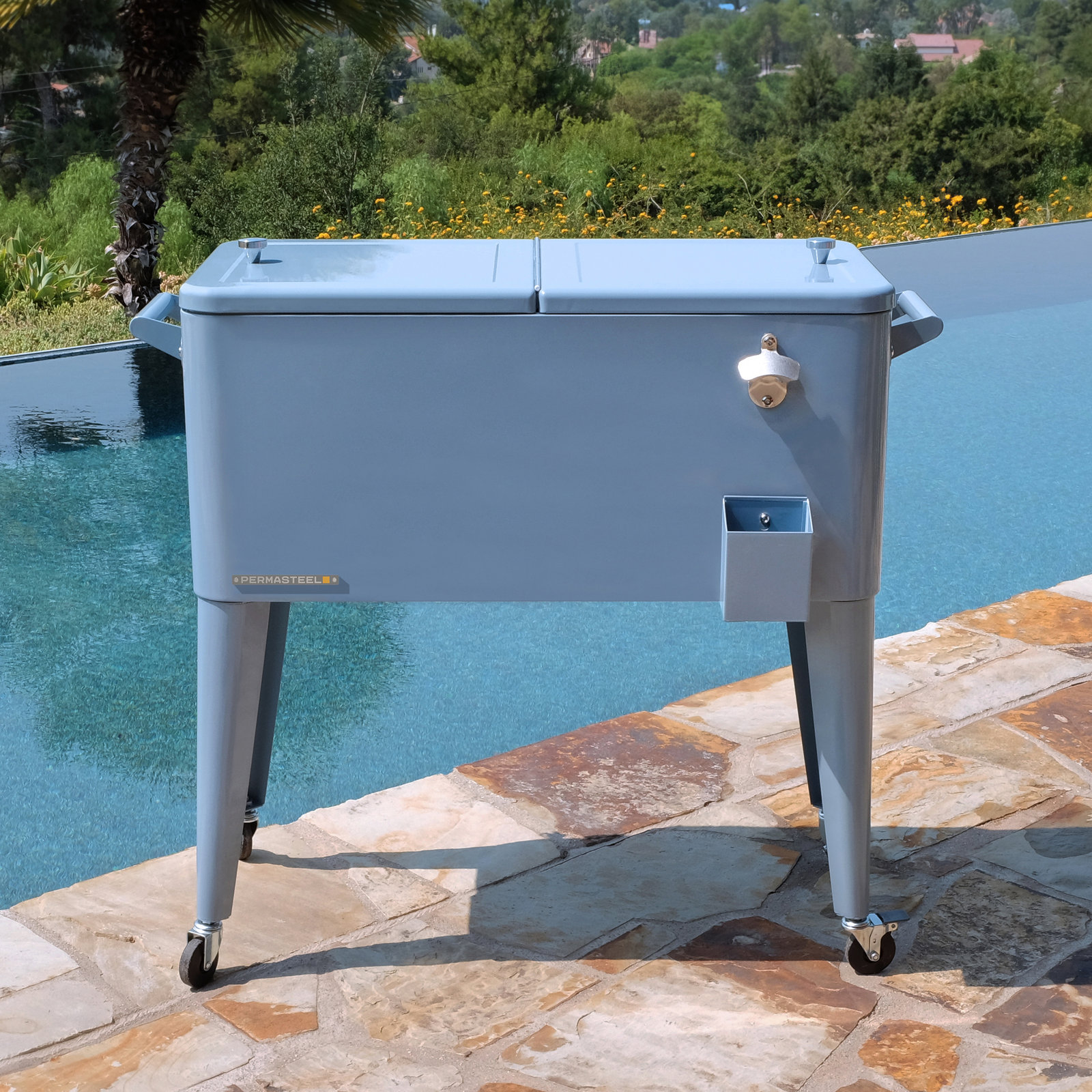Permasteel Rolling Cooler, Blue, With Divider