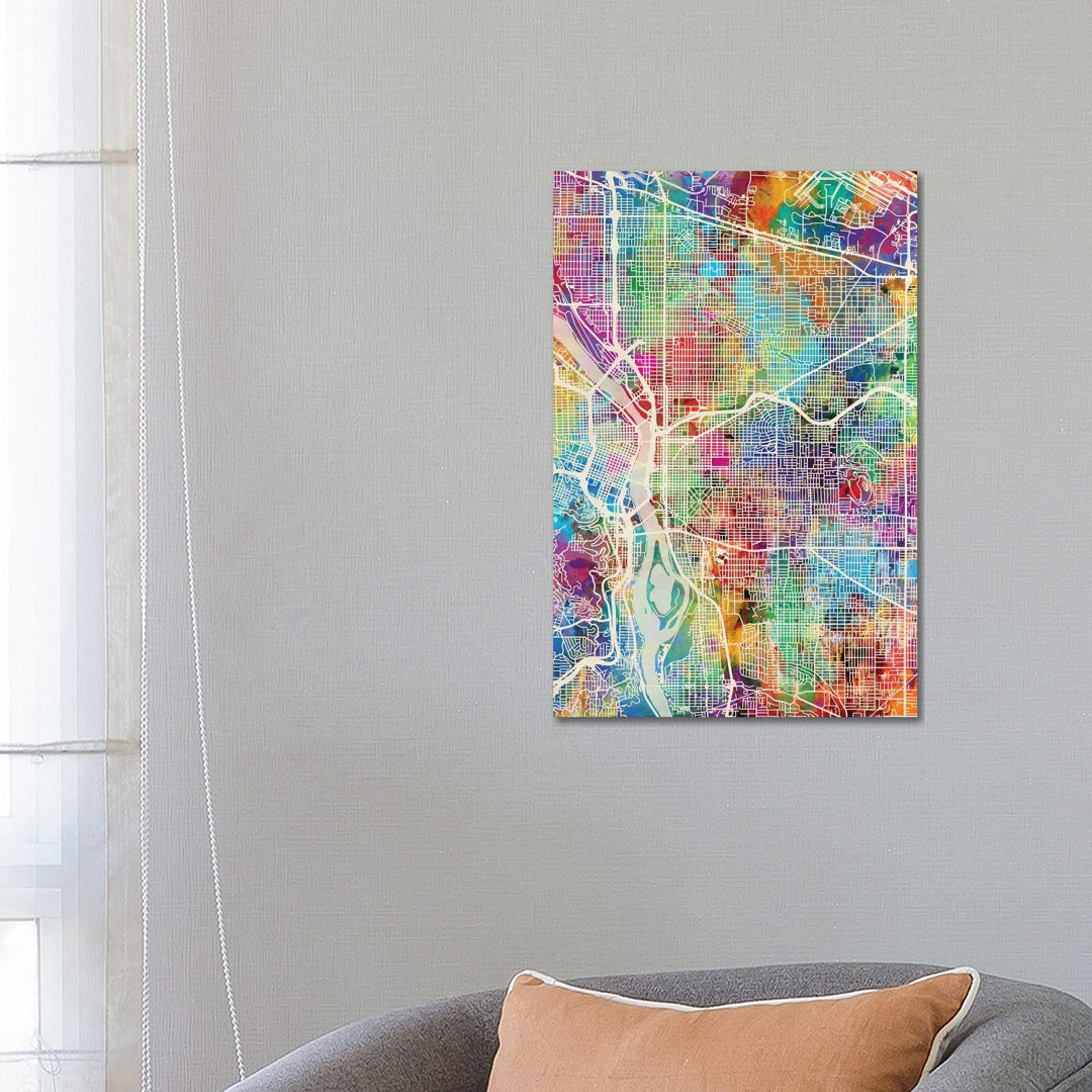 Portland Oregon City Map I by Michael Tompsett - Wrapped Canvas Gallery-Wrapped Canvas Giclée