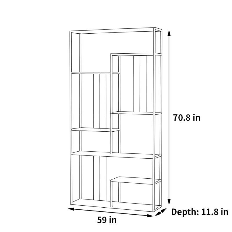 Bibliothèque de rangement de haute qualité, (7 tablettes) H 70,8 po x l 59 po x P 11,8 po, Noir