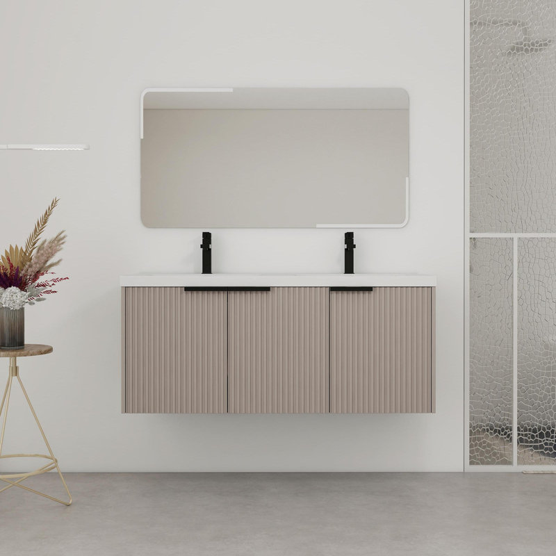 Meuble-lavabo pour la salle de bain à fixation murale, 47.6", Kaki