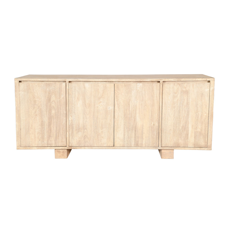 Panneau latéral en bois à quatre portes fabriqué à la main en bois massif. Finition aspect naturel de 77 po x 18 po x 34 po gris Rowan