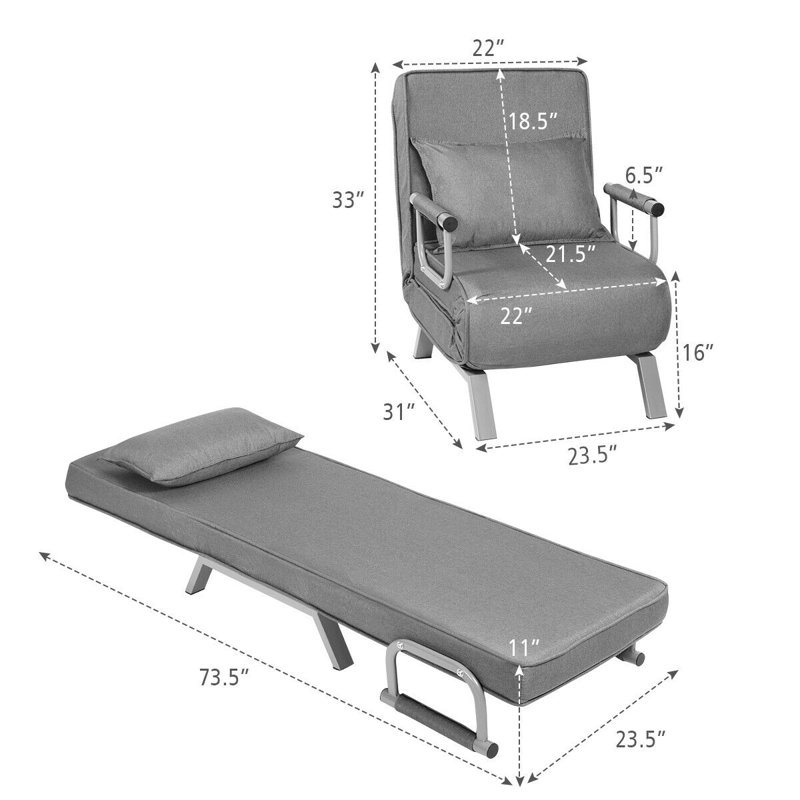 Daveah Twin 25.5'' Upholstered Futon Chair, Gray Polyester Blend