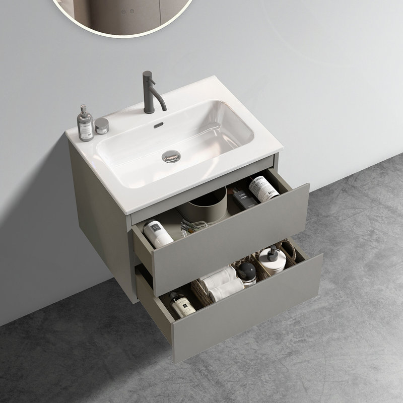 Meuble-lavabo mural 24 po avec lavabo, Gris