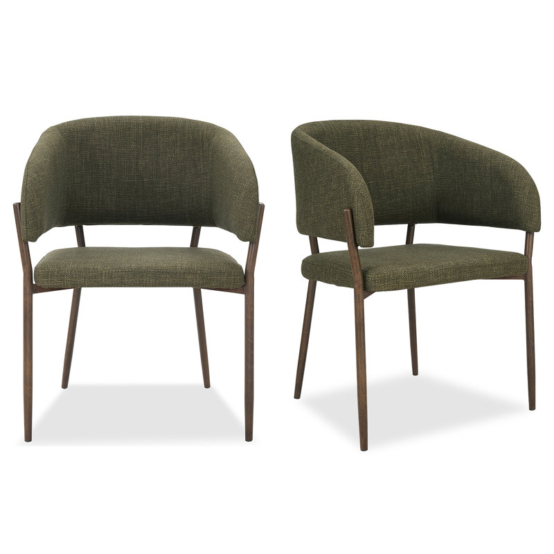 Oxford Upholstered Dining Chairs Set, Dark Brown Wood, Green
