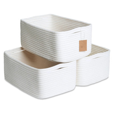 3pk 13.5"x8.5"x5.5" Cotton Rope Woven Decorative Storage Baskets