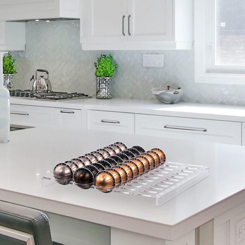 Le plateau de rangement transparent pour dosettes de café compatible avec la capsule Vertuoline, organisateur d'insertion de tiroir peut contenir 50 dosettes de comptoir pour la cuisine, la maison, le bureau