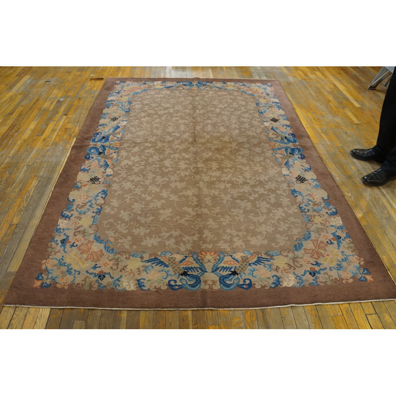 Earth Tone Allover Cloud Band Antique Chinese Bird Of Paradise Design Peking Rug
