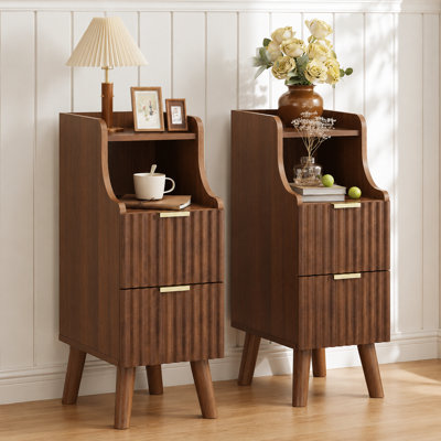 Fluted Nightstands Set of 2,Narrow Bedside Table with 2 Drawers & Storage,Modern Side Table for Bedroom Livingroom Sofa Office