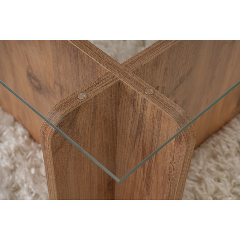 Modern Coffee Table with 100% Tempered Glass Top, Atlantic Pine Color, 41.3 x 11.8 x 25.6 inches | Sturdy 100% Melamine Coated Particle Board Frame, Elegant & Functional Design for Living Room & Lounge Spaces