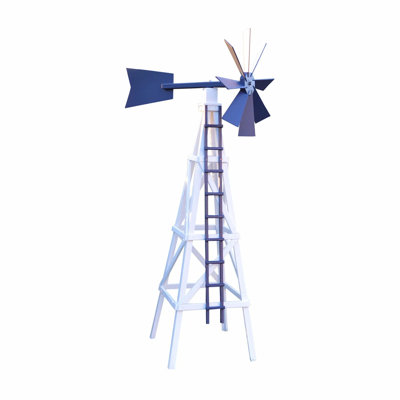  Farm Style Windmill, White with Navy Blue Trim