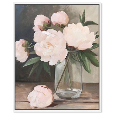 Pink Peonies II Canvas Print Farmhouse Wall Art by Art Remedy, White Frame, 36 x 45