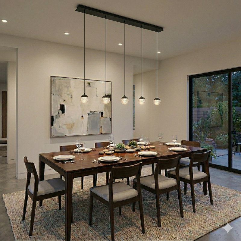 Luminaire suspendu linéaire à 5 lumières pour îlot de cuisine Heatherly, Noir, noir, noir, noir