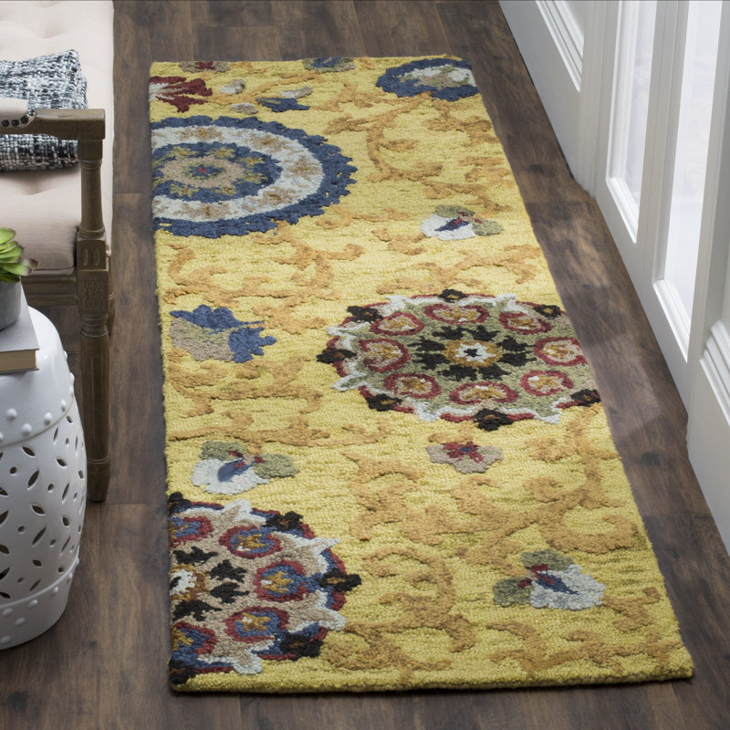 Tapis floral en laine touffeté à la main Taifa, Tapis de couloir 2 pi 3 po x 6 pi