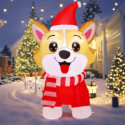 Chien Corgi gonflable de 4 pi avec chapeau à DEL et lumières DEL intégrées
