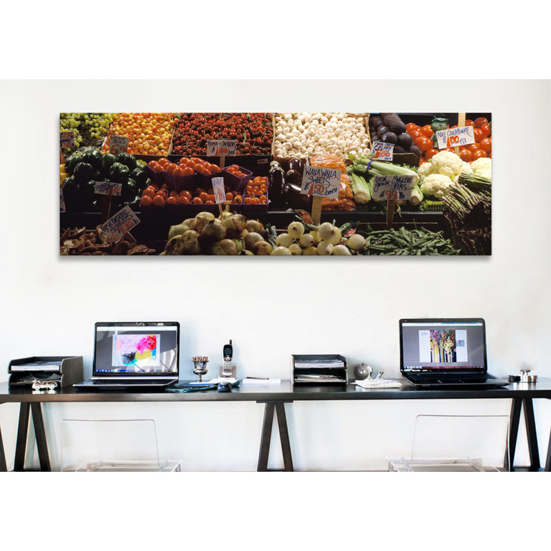 « pike place market seattle, washington », reproduction de photo sur toile, H 24 po x l 72 po x P 1,5 po, Cadre noir