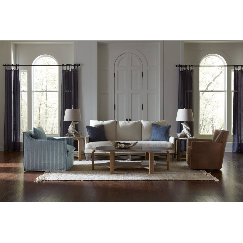 Cape May Slipcovered Swivel Chair, Stationary, 3708 Raffia