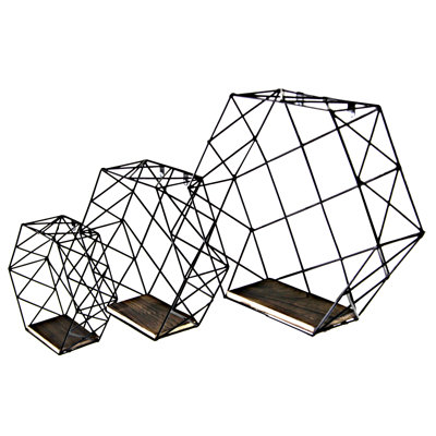 Ensemble de 3 tablettes suspendues Murray, tablette murale décorative, tablettes flottantes hexagonales, géométrique