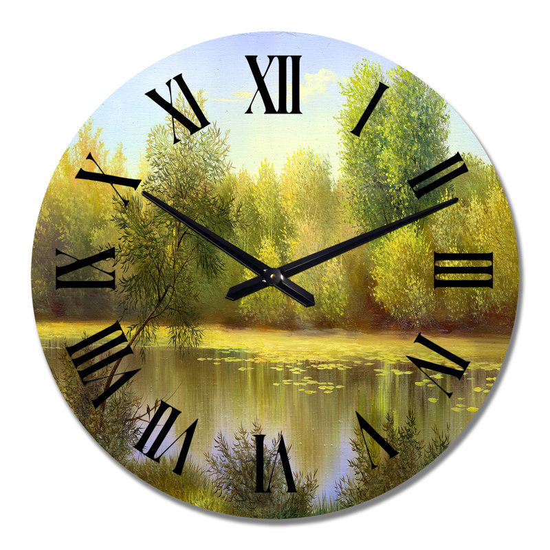 Beautiful Summer River Green Landscape II - Horloge murale, Surdimensionné