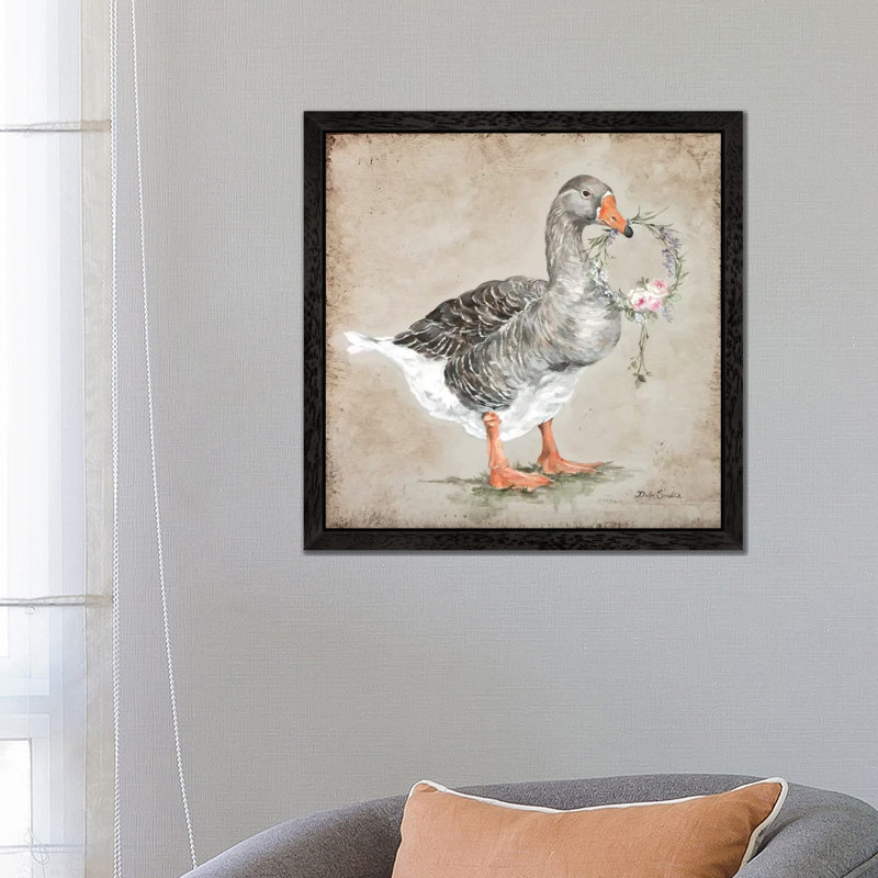 Goose With Wreath by Debi Coules - Print on Canvas, Black Framed, 93.98 cm H x 93.98 cm W