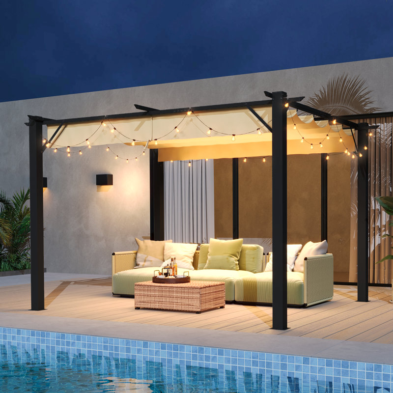 Metal Pergola with Canopy, 12 Ft x 9 Ft