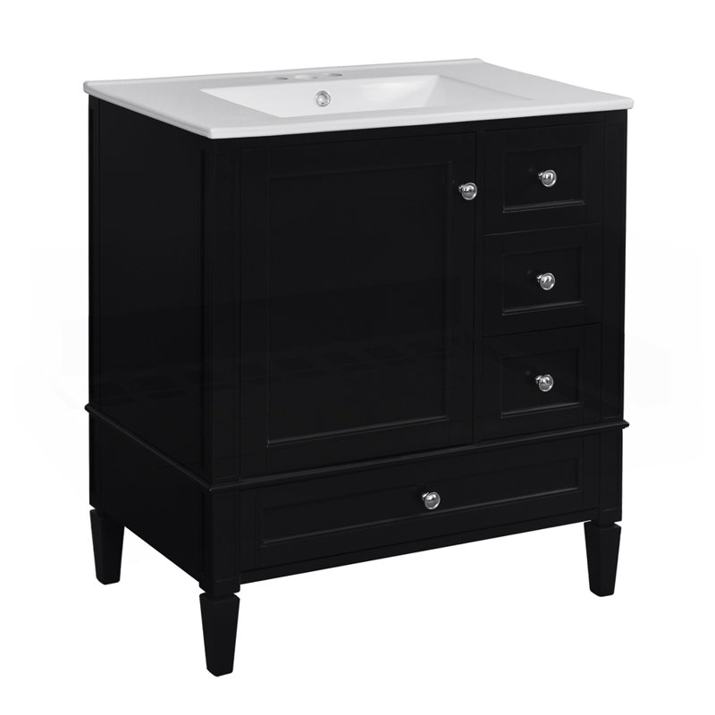 Meuble-lavabo 30 po avec lavabo en céramique, Noir, noir, noir, noir