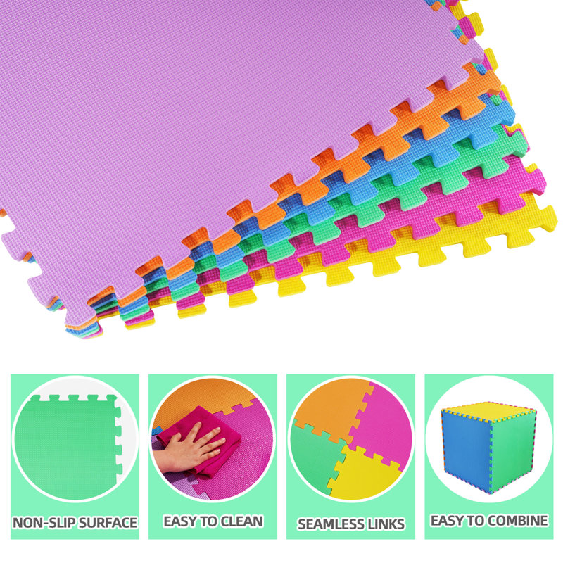 Multicolor EVA Foam Interlocking Exercise Mat Tiles, 24 Sq Ft