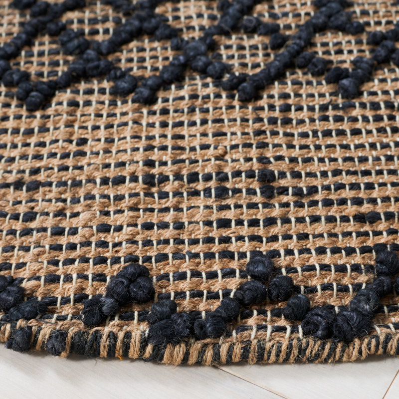 Tapis géométrique en jute et en coton à tissage plat Aralin, Rond 6 pi