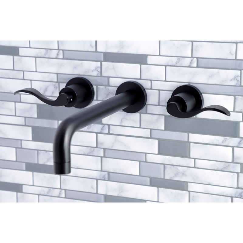 Kingston Brass NuWave Two-Handle 3-Hole Wall Mount Roman Tub Faucet, Matte Black