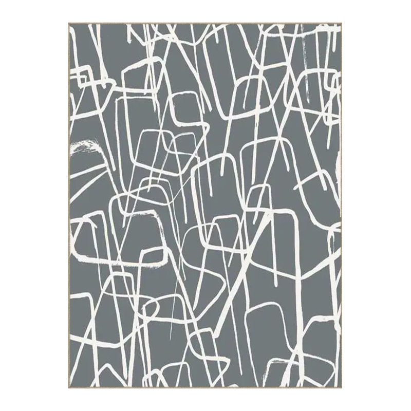 Tapis décoratif gris et blanc à motifs abstraits et lavables à la machine, Rectangle 4 pi 7 po x 6 pi 7 po