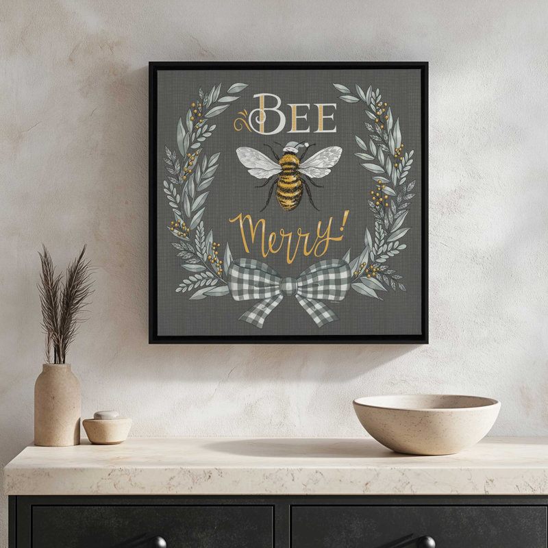 Bee Merry by Deb Strain Art Print, Toile avec cadre, Érable, L 12 po x H 12 po