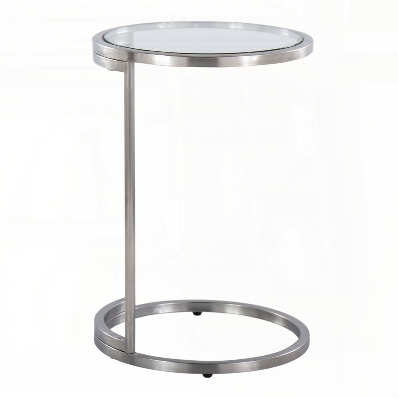 Table de bout ronde Zenn avec tablette en verre trempé en porte-à-faux - Acier inoxydable, Argent