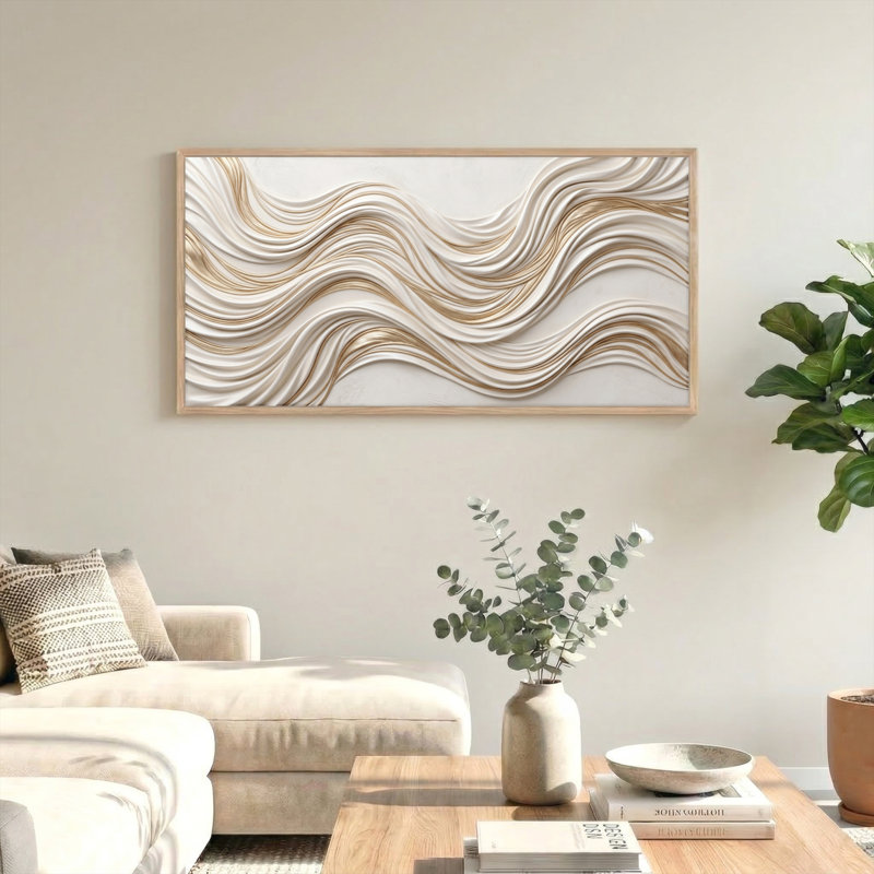 Ensemble de 1 tableau sur toile à motif de vagues, L 40 po x H 20 po, Naturel