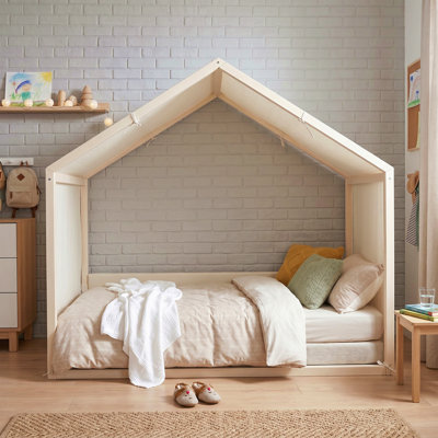 Lit à baldaquin simple avec panneaux latéraux rembourrés en velours, baldaquin en lin respirant, cadre de lit plateforme à rembourrage doux, lit moderne à assemblage facile pour la chambre à coucher, chambre d'amis