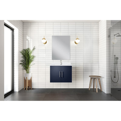 Meuble-lavabo simple bleu marine l 24 po x P 22 po et miroir 18 po