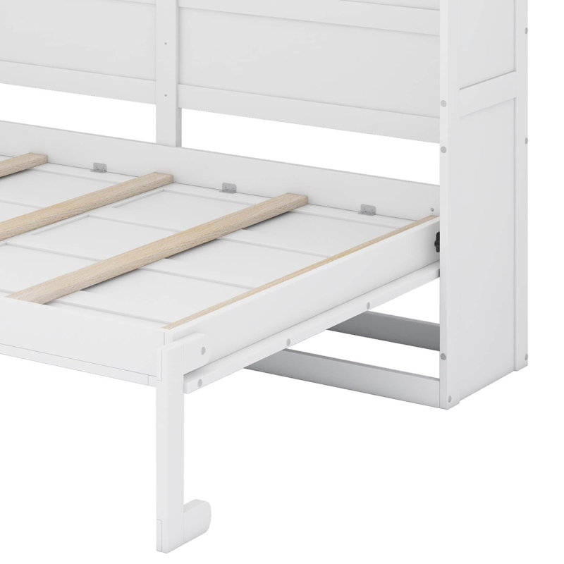 Grand lit escamotable avec armoires supérieures, Blanc