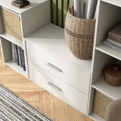 15.7"H 2-Drawer Wooden Storage Bookcase