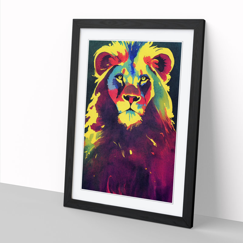 Watercolour Lion Vol.4 - Single Picture Frame Print, Black, 34cm H x 25cm W x 2cm D