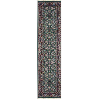 Tapis vert, noir et bourgogne de haute qualité noué à la main