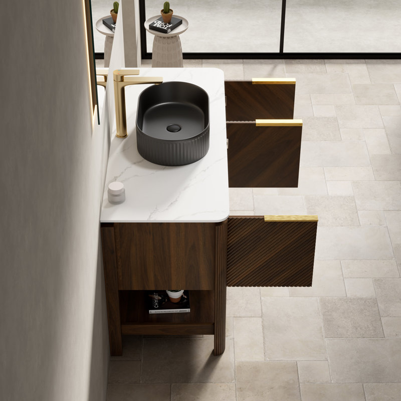 Ensemble de meuble-lavabo et de meuble-lavabo Indigo, 48", Black Striped Oval Ceramic Basin