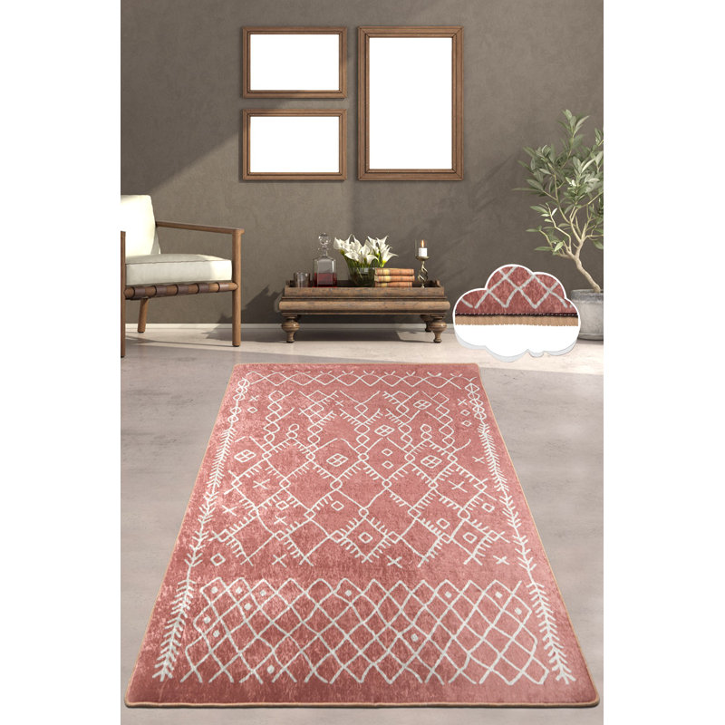 Durable Hall Carpet (2.6 x 9.8 ft), Tile Red, 100% Polyester | Pile Height: 0.2 in, Total Thickness: 0.4 in | Antibacterial, Non-Slip Underside, Machine Washable at 30°C | Ideal for Entryways & Living Spaces