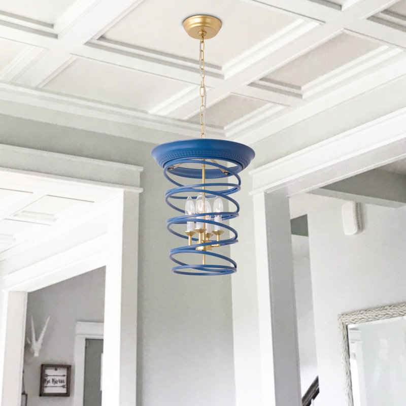 Aemon 4 - Light Dimmable Cage Chandelier, Blue/Gold