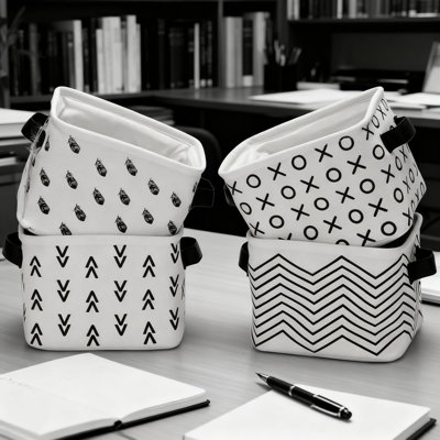 Foldable Storage Bins Set Of 4, Natural Linen & Cotton Fabric Collapsible Organizer Baskets For Desk Shelf And Home Organization