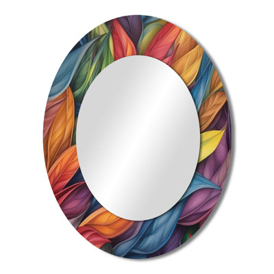 Vintage Rainbow Pastel Leaves Boho Watercolor II - Modern Oval Wall Mirror