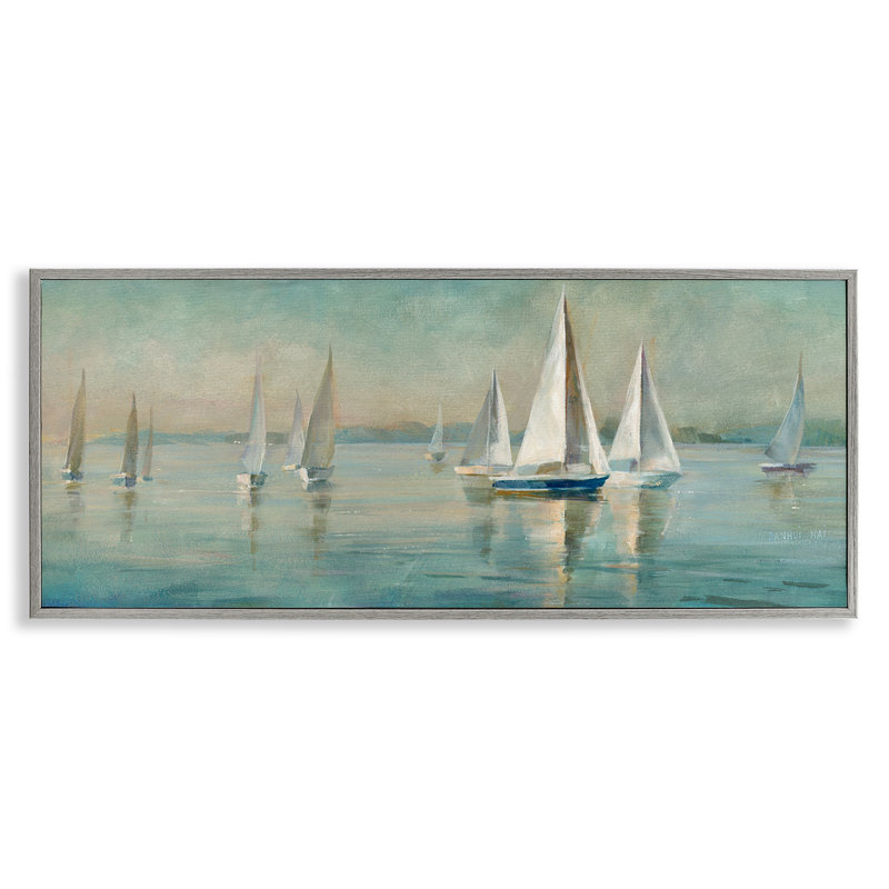  «Panoramic Sailing at Sunrise», art de la giclée encadrée par Danhui Nai, H 13 po x l 30 po, Estampe numérique Farmhouse