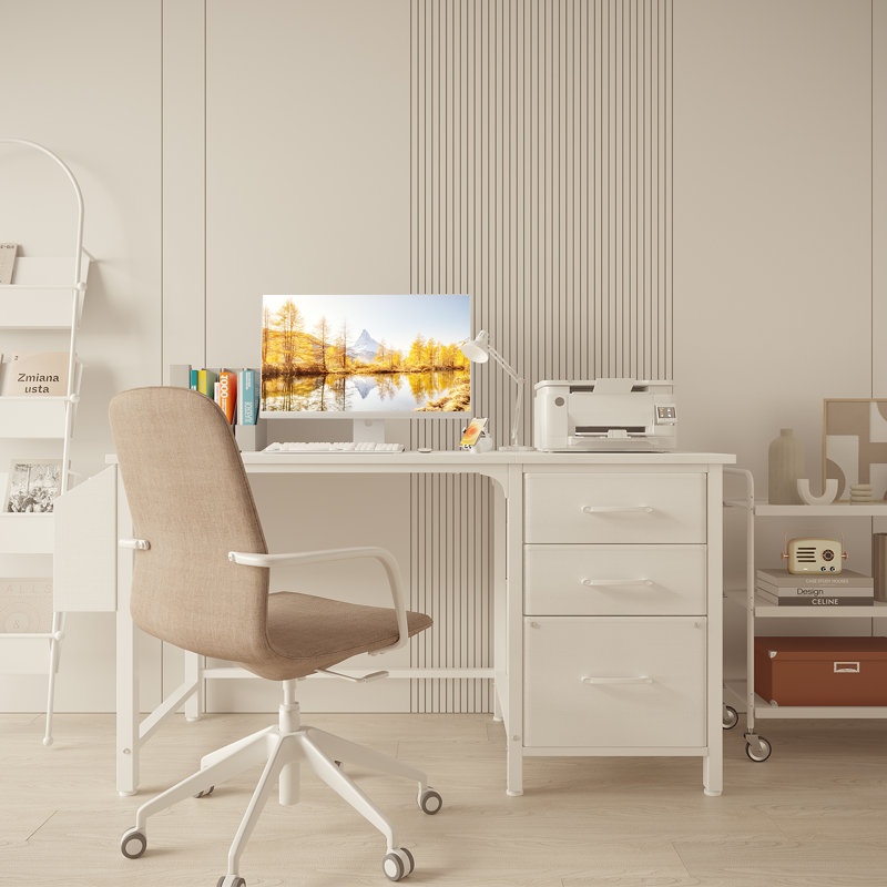 Bureau d'ordinateur avec tiroirs Bureau rectangulaire, Blanc, H 29,5 po x l 46,6 po x P 19,7 po