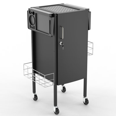 Lockable Salon Trolley Cart With Folding Tray Holders, Metal Baskets And Wheels