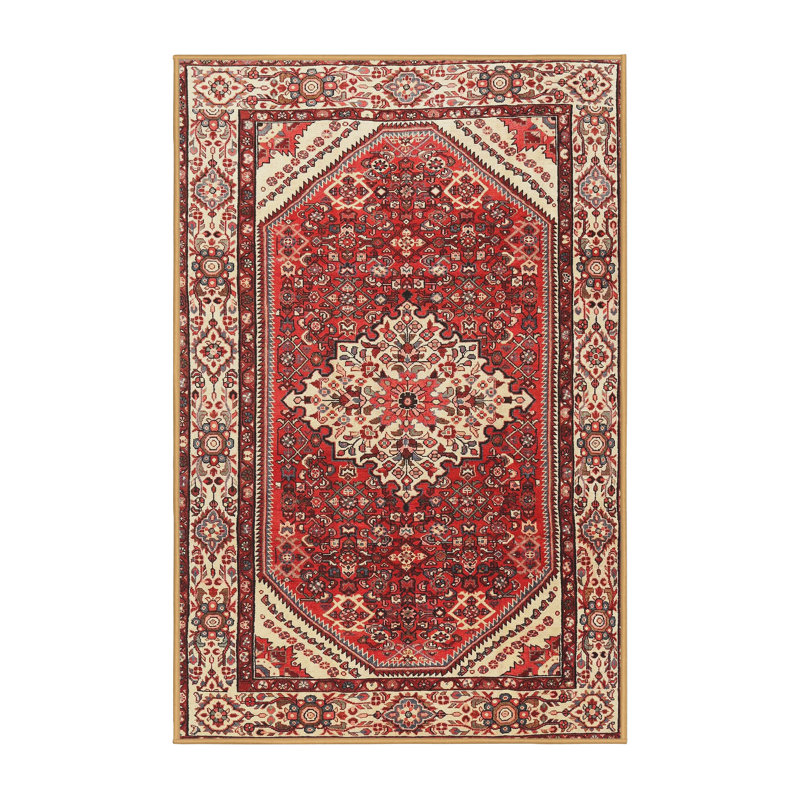Tapis rouge/brun/beige traditionnel Shepton, Rectangle 5 pi x 7 pi