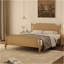 Traditional Style Rattan King Size Bed Frame,No Box Spring Needed,Antique Walnut